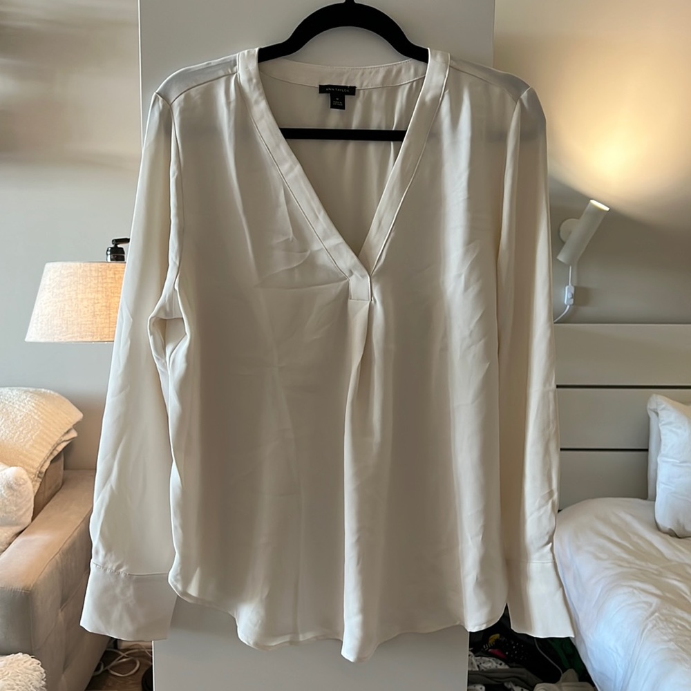 Ann Taylor Mixed Media Pleat Front Top